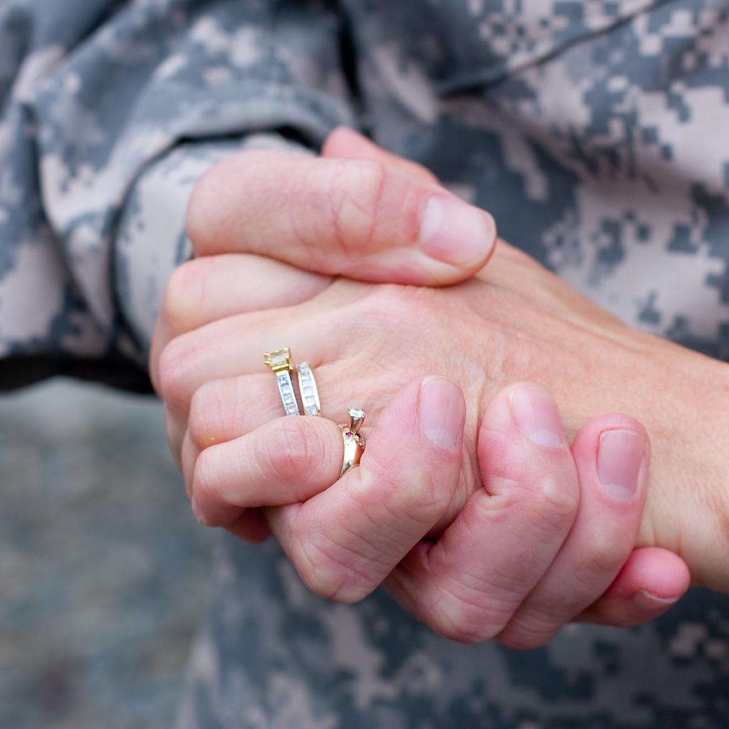 New Military Couple Holding Hands with Rings